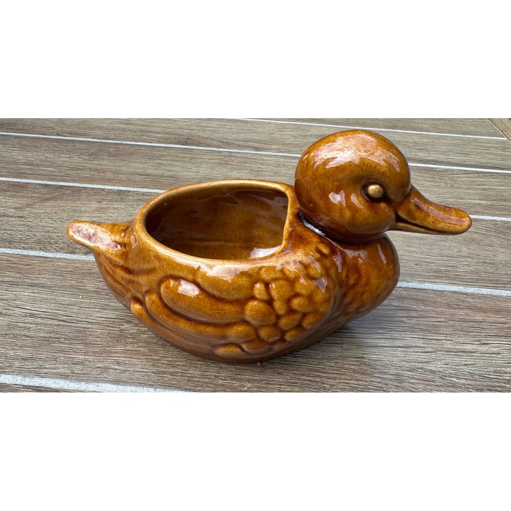 Vintage Jaeger USA 273 Duck Planter Brown Ceramic Drip Glaze Mid Century Pottery